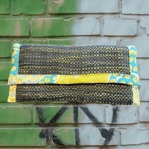 Peace of Thread Handmade One-Of-A-Kind Woven Lenvelope Wallet Clutch Blue Green